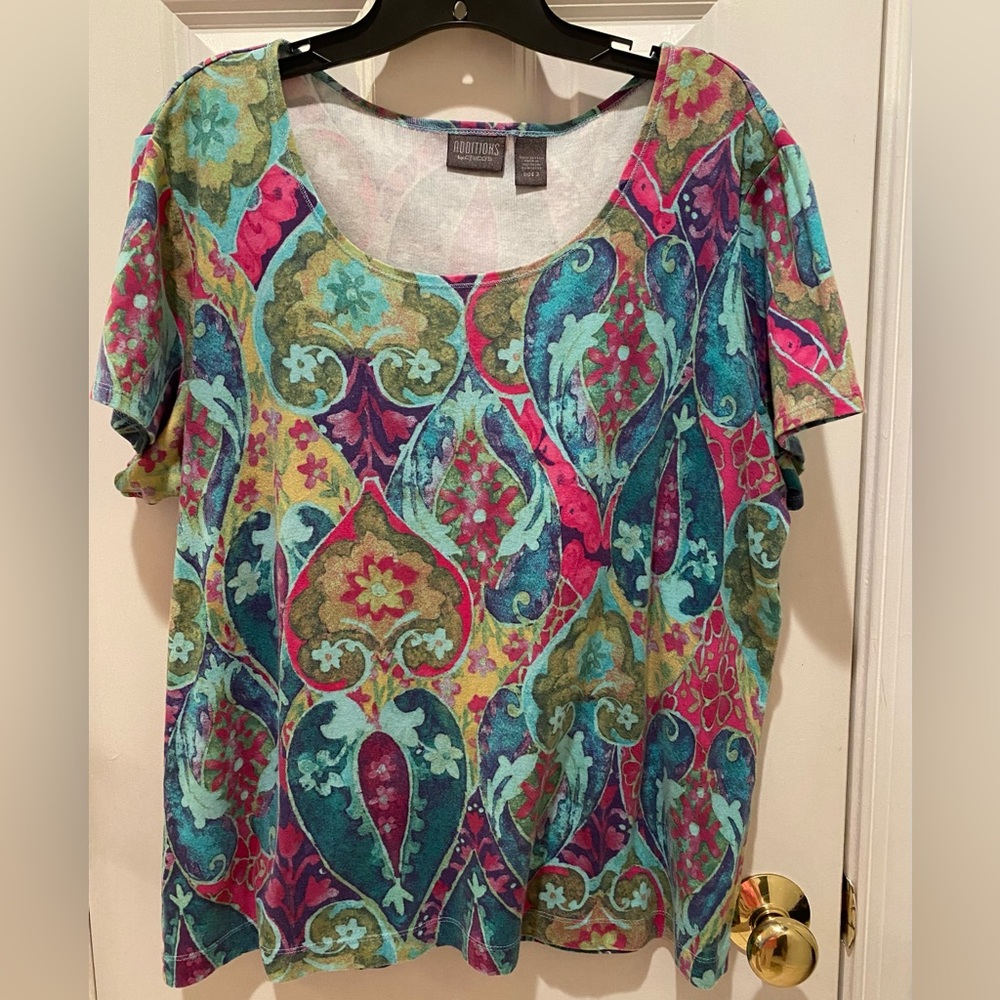 Additions by Chicos Colorful Short Sleeve Cotton Top Size 3